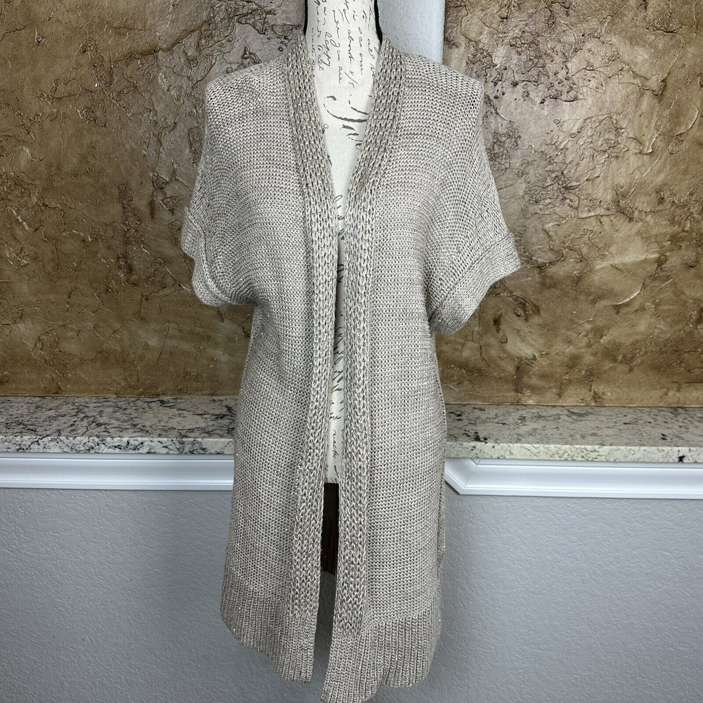 Lafayette 148 Open Front Knit Cardigan Womens Sz P Sweater Linen Silk Blend Cozy